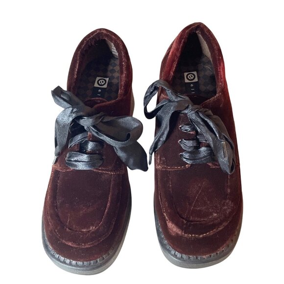 Vtg Y2K Ellemenno Burgundy Velvet Lace-Up Chunky Heel Shoes Women's Size 7 Goth - Picture 2 of 9